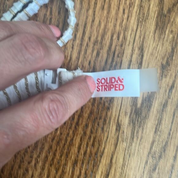 Solid & Striped The Eva Metallic Gold and White Bikini Top (S) and Bottoms (S) - Picture 9 of 9